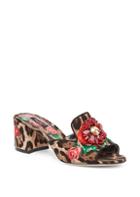 Dolce & Gabbana Crystal Buckle Leopard Block Heel Mules
