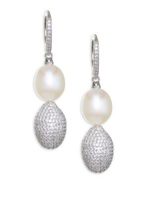 Adriana Orsini Tahiti White Pearl & Crystal Ball Drop Earrings