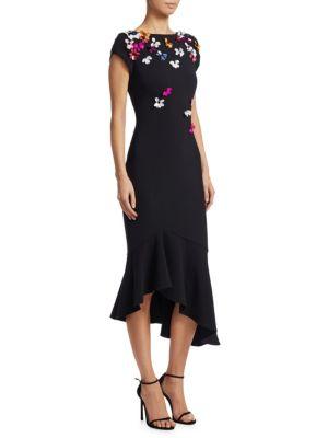 Theia 3d Floral Midi Dress