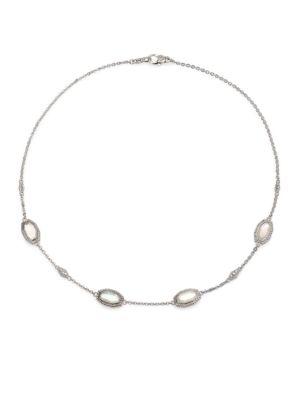Judith Ripka Modern Deco Mother-of-pearl, White Sapphire & Sterling Silver Doublet Station Necklace