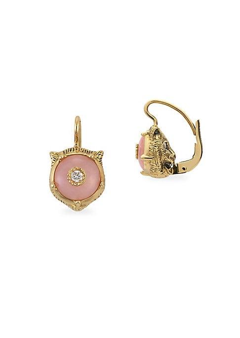 Gucci Feline Head Pink Opal & Diamond Drop Earrings
