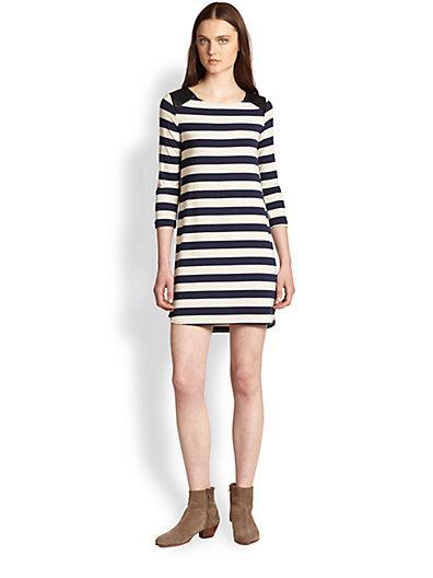 Ella Moss Tabitha Faux Leather-paneled Striped Stretch Jersey Dress