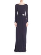 David Meister Draped Long Sleeve Jersey Gown