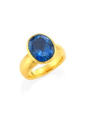 Gurhan Rainbow Hue Oval Faceted 24k Gold Dark Blue Topaz Ring