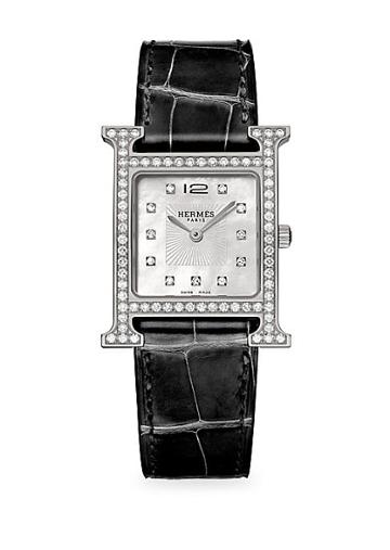 Hermes Heure H Diamond, Stainless Steel & Alligator Strap Watch
