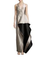 Halston Heritage Colorblock Ruffle Gown
