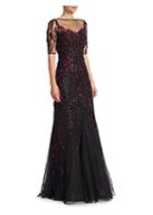 Teri Jon By Rickie Freeman Short-sleeve Lace Applique A-line Gown