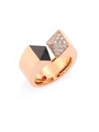 Roberto Coin Prive Pyramid Pave Diamond, Black Jade & 18k Rose Gold Ring