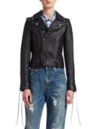 Saint Laurent Leather Lace-sleeve Moto Jacket