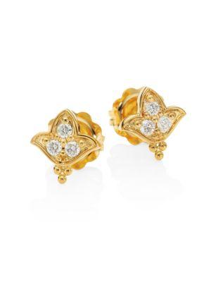 Temple St. Clair Lotus Diamond & 18k Yellow Gold Stud Earrings
