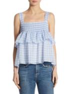 Rebecca Minkoff Coral Gingham Ruffle Cotton Top