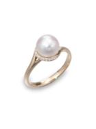 Mikimoto 8mm White Cultured Akoya Pearl, Diamond & 18k Rose Gold Ring