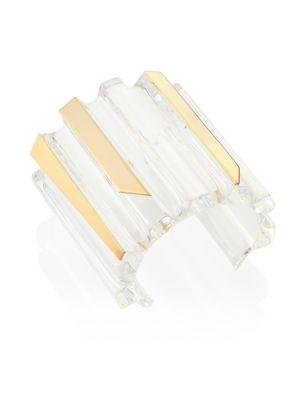 Alexis Bittar Studded Corrugated Lucite & 18k Yellow Gold Cuff Bracelet