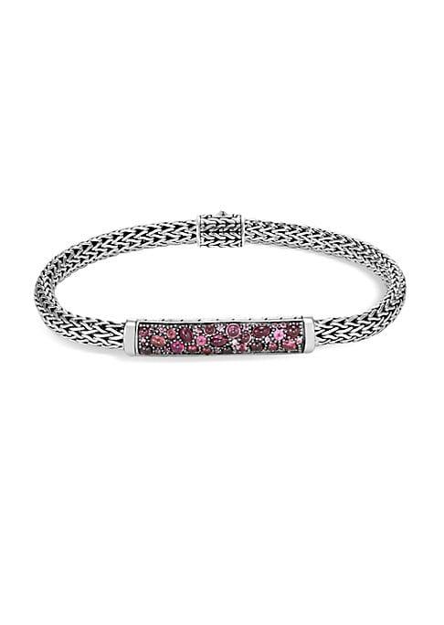 John Hardy Classic Chain Silver, Pink Spinel, Dark Pink Tourmaline, Pink Tourmaline & Pink Garnet Bracelet