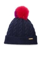 Burberry Cable-knit Wool, Cashmere & Fox Fur Beanie