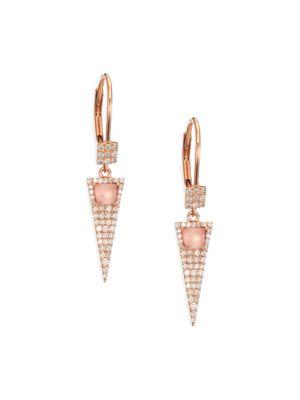 Meira T Rose Quartz, Pink Mother-of-pearl, Diamond & 14k Rose Gold Triangle Drop Earrings