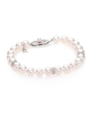 Mikimoto 7mm White Cultured Akoya Pearl, Diamond & 18k White Gold Strand Bracelet