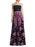 David Meister Floral-embroidered Strapless Gown