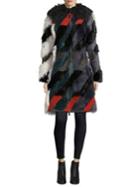 Tory Burch Lamb Fur Multicolored Intarsia Coat
