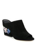 Tory Burch Embroidered Suede Wedge Mules