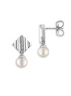 Majorica 6mm White Pearl, Crystal & Sterling Silver Drop Earrings