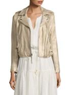 Joie Leolani Metallic Leather Biker Jacket