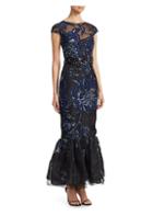 David Meister Floral-embroidered Mermaid Gown