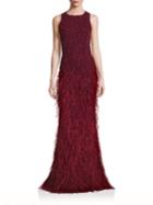 Alice + Olivia Vaughn Embellished Feather Gown