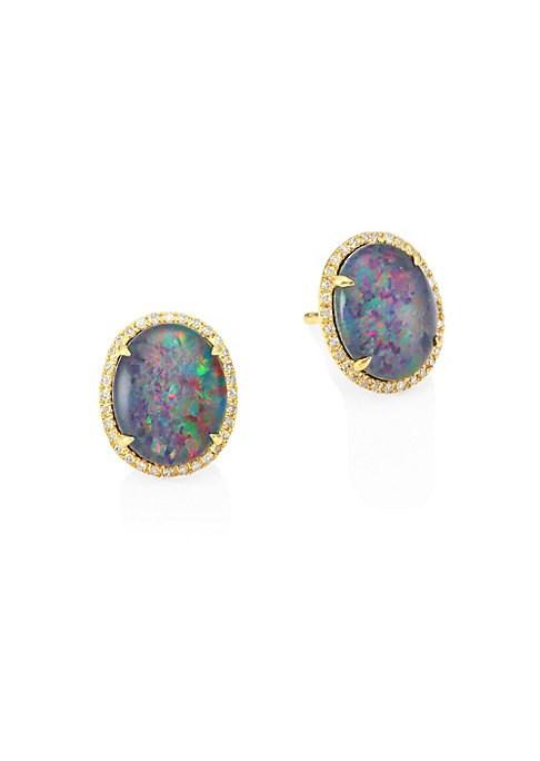 Meira T 14k Gold Opal Triplet & Diamond Stud Earrings