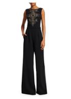 Theia Sleeveless Embroidered Wide-leg Jumpsuit