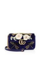Gucci Gg Marmont Mini Embroidered Velvet Chain Shoulder Bag