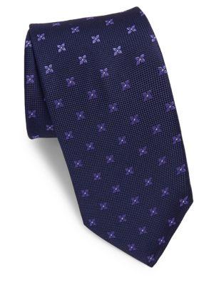 Eton Navy Tie With Purple Flowers