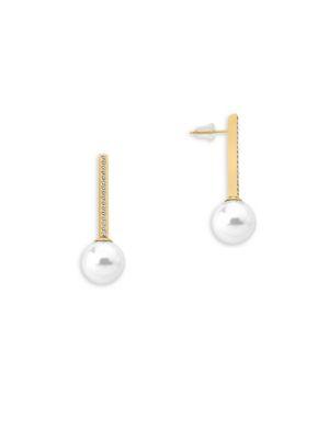 Majorica Crystal Accented Goldtone Pearl Drop Earrings