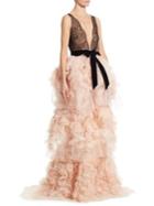 Marchesa Silk Chantilly Lace Gown