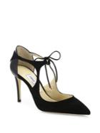 Jimmy Choo Vanessa Cutout Suede & Leather Front-tie Pumps