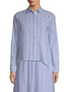 Donna Karan New York Striped Eyelet Cotton Button-down Shirt