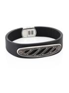 David Yurman 1.67 Tcw Black Diamonds & Sterling Silver Graphic Cable Leather Id Bracelet