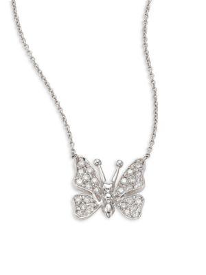 Roberto Coin Small Butterfly Diamond & 18k White Gold Pendant Necklace