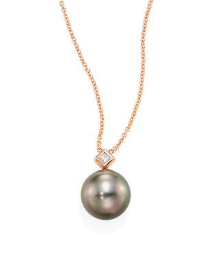 Zoe Chicco 8mm Grey Tahitian Pearl, Diamond & 14k Rose Gold Pendant Necklace