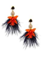 Lizzie Fortunato Garden Party Onyx & Ostrich Feather Drop Earrings