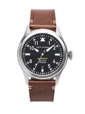 Jack Mason Aviation Stainless Steel & Italian Leather Automatic Strap Watch