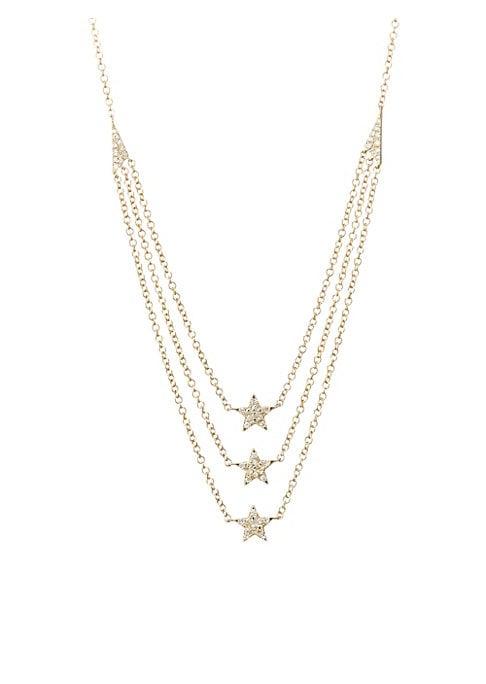 Ef Collection Triple Layer 14k Yellow Gold & Diamond Star Necklace