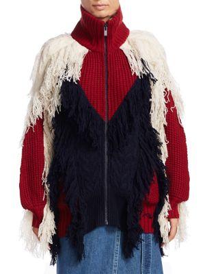 Sacai Wool Fringe Colorblock Jacket