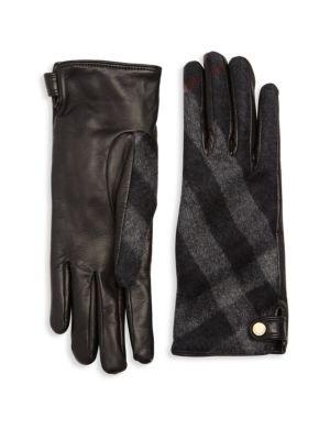 Burberry Leather & Check Cashmere Gloves