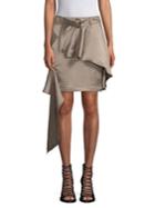Each X Other Linen-blend Asymmetric Khaki Mini Skirt