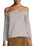 Theory Aprine Cotton Striped Off-the-shoulder Top