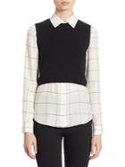 Alice + Olivia Two-piece Lucinda Cropped Sweater Vest & Windowpane Shirt