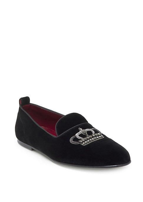 Dolce & Gabbana Velvet Slip-on Crown Loafers