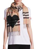 Burberry Sequin Heart Giant Check Cashmere Scarf