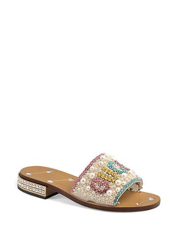Gucci Crystal & Pearl Leather Mules
